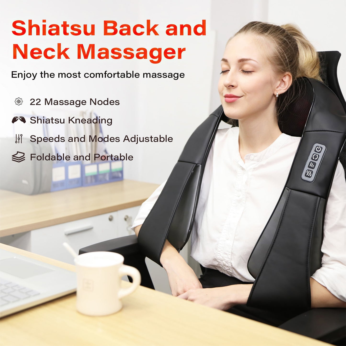 WERTYI Shiatsu Neck and Back Massager with Heat,Electric Deep 4D Tissue Massage for Body Muscle Pain Relief,Usb-Rechargeable Best Gifts for Men Women Home, Office, and Car